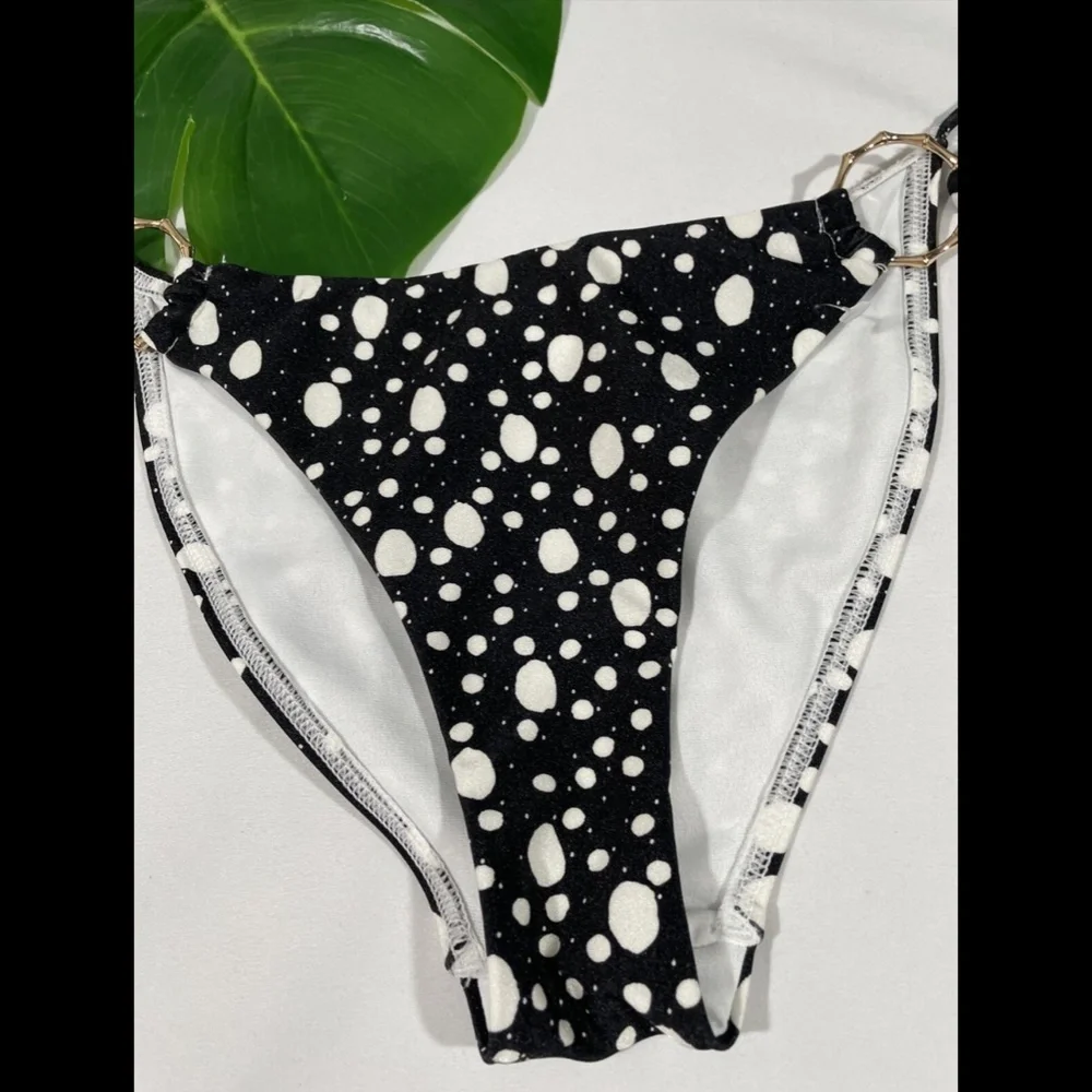 NEW River Island [ 2 US ] Ring Detail Polka Dot Side Tie‎ Bikini Bottoms